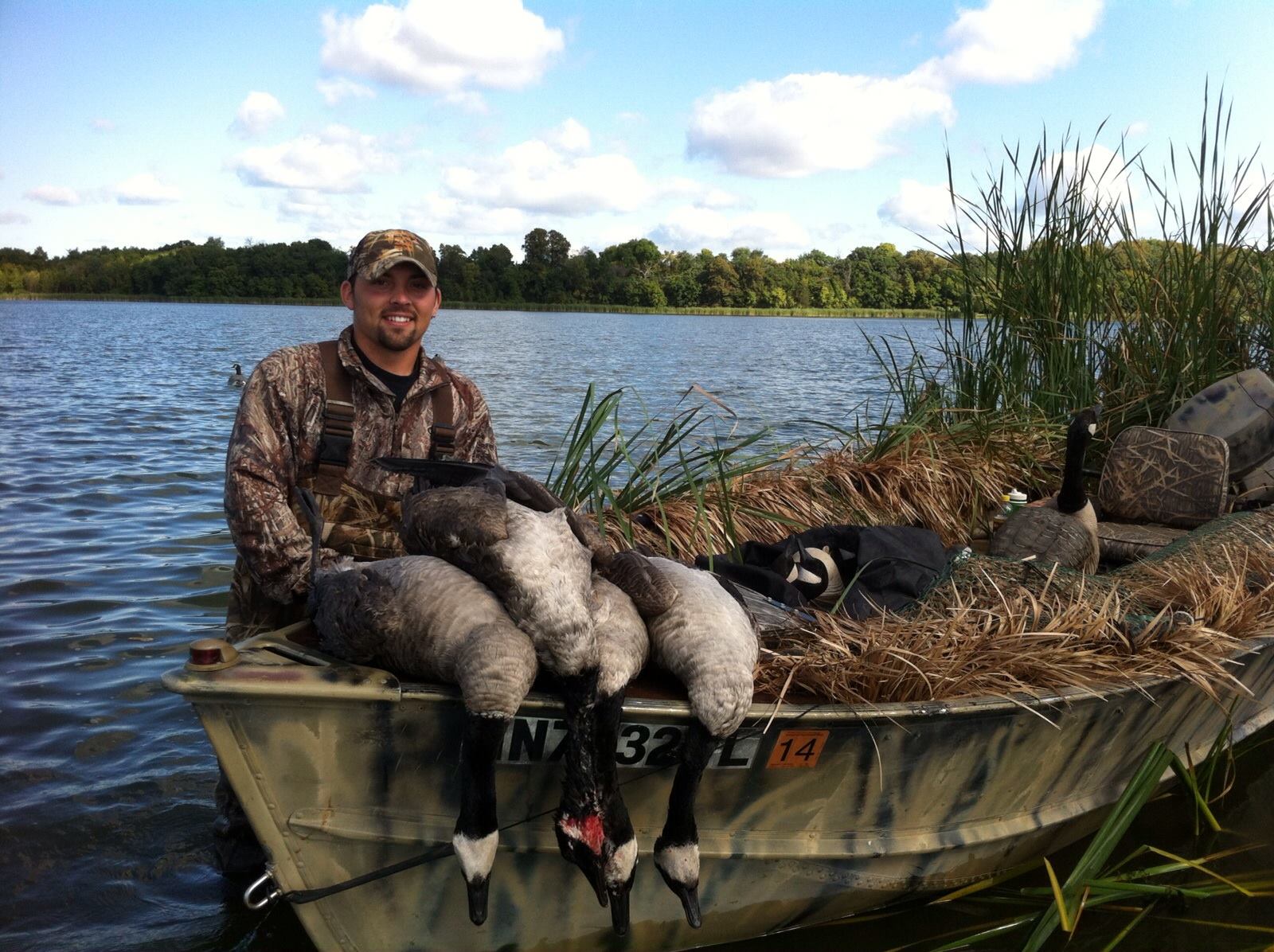 Trevor with some geese on his boat blind